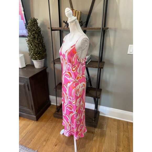 L'agence Jodie Silk Midi Slip Dress Orange Rose Abstract Swirl Womens 10 - Picture 9 of 13